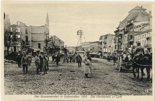 Lyck, Stadt, Kreis Lyck Lyck, Marktplatz, Der Russeneinfall in Ostpreußen Лык, рыночная площадь, вторжение русских в Восточную Пруссию