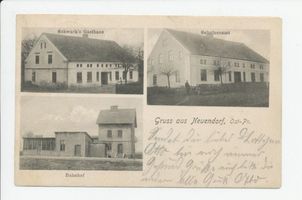 Neuendorf b. Heilsberg, Kreis Heilsberg Neuendorf b. Heilsberg, Gasthof, Schulzenamt, Bahnhof Нойендорф близ Хайльсберга, трактир, управление старосты, вокзал
