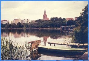 Lyck, Stadt, Kreis Lyck Lyck, Blick auf die Schloßbrücke und die Stadt Лык, вид на Замковый мост и город
