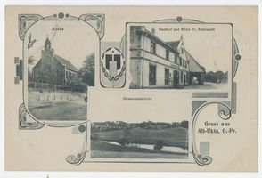 Alt Ukta, Ort, Kreis Sensburg Alt Ukta, Kirche, Gasthaus, Hotel, Gesamtansicht 