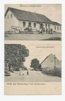 Erlenau, Kreis Sensburg Olschewen Kr. Sensburg, Straßenpartie mit Schule, Gaststätte Wilhelm Prasse 
