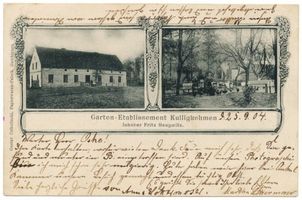 Ohldorf (Ostpr.), Kreis Gumbinnen Ohldorf (Ostpr.) fr. Kulligkehmen, Gasthaus, Gartenpartie Ольдорф (Вост. Пруссия), прежде Куллигкемен, трактир, вид сада