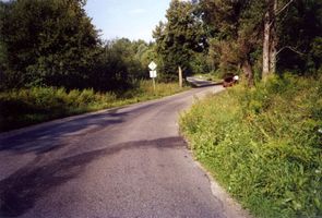 Domnau, Stadt, Kreis Bartenstein Domnau, Stadt (Домново) , Die Straße von Domnau in der Schönbrucher Kurve nach Sehmen 