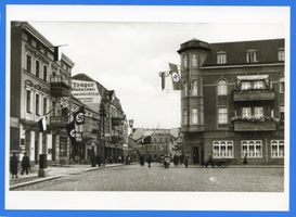 Lötzen, Stadt, Kreis Lötzen Königsberger Straße Lötzen, Marktplatz mit Königsberger Straße IV Лётцен, рыночная площадь с Кёнигсбергерштрассе, IV