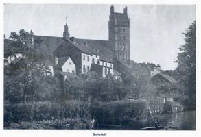 Guttstadt, Kreis Heilsberg Guttstadt, Partie an der Alle mit Blick zum Dom II Гуттштадт, у реки Алле с видом на собор, II