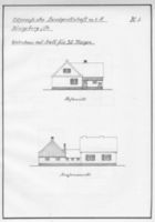  2 Bauzeichnungen eines Wohnhauses mit Stall für 30 Morgen in Seitenansichten  Bl. 5 Bauzeichnungen für Neubauten von Gehöften durch Ostpreußische Landgesellschaft m.b.H., Königsberg