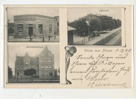 Illowo, Kreis Neidenburg Illowo, Bahnhofsgeschäft, Bahnhof, Bahnhofsschule 