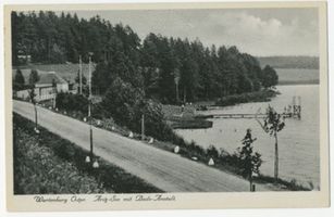 Wartenburg Kr. Allenstein, Stadt, Kreis Allenstein Wartenburg, Aritzsee mit Badeanstalt 