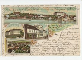 Rhein Kr. Lötzen, Kreis Lötzen Rhein Kr. Lötzen, Gesamtansicht, Hotel, Schloß, Panorama 