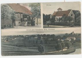 Herzogskirchen, Kreis Treuburg Gonsken, Gasthaus, Kirche, Totalansicht 