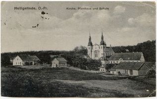 Heiligelinde, Kreis Rastenburg Heiligelinde, Kirche, Pfarrhaus und Schule Хайлигенлинде, церковь, дом пастора и школа