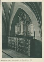 Rößel, Stadt, Kreis Rößel Rößel, Pfarrkirche, Ankleidetisch in der Sakristei von 1776 Рёссель, приходская церковь, облачальный стол в ризнице 1776 года