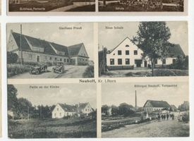 Neuhoff Kr. Lötzen, Kreis Lötzen Neuhoff Kr. Lötzen, Gasthaus, Neue Schule, Kirche, Rittergut 