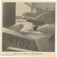 Königsberg (Pr.), Stadtkreis Königsberg Königsberg-Devau, Blick in eine Halle der Motorflugschule Кёнигсберг-Девау, вид внутрь ангара школы моторного летания
