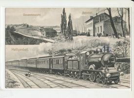 Heiligenbeil, Kreis Heiligenbeil Heiligenbeil, Ortsansicht, Bahnhof, Zug Хайлигенбайль, вид местечка, вокзал, поезд