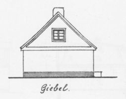  6 Bauzeichnungen eines Wohnhauses für 30-40 Morgen in Seitenansichten und Draufsichten mit Maßen Bl. 3 - Giebelansicht Bauzeichnungen für Neubauten von Gehöften durch Ostpreußische Landgesellschaft m.b.H., Königsberg