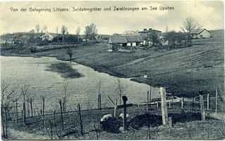 Upalten Kr. Lötzen, Kreis Lötzen Upalten Kr. Lötzen, Soldatengräber und Zerstörungen am See Upalten Erster Weltkrieg