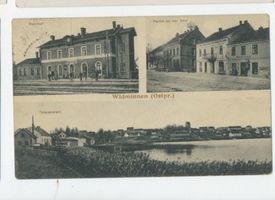 Widminnen, Kreis Lötzen Widminnen, Bahnhof, Post, Teilansicht 