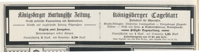 Königsberg (Pr.), Stadtkreis Königsberg Königsberg (Pr.), Königsberger Hartungsche Zeitung und Königsberger Tageblatt Königsberg, Anzeigen