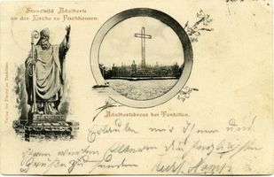 Fischhausen, Stadt, Kreis Samland Fischhausen, Stadt, Adalbertsstatue an der Kirche, Adalbertskreuz in Tenkitten Фишхаузен, город, статуя Адальберта у церкви, крест Адальберта в Тенкиттене