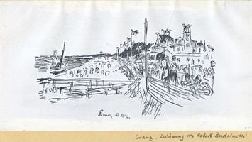 Cranz Kr. Samland, Ort, Kreis Samland Cranz Kr. Samland, Strandpromenade mit dem Hotel Monopol, Zeichnung Cranz, Strandpromenade