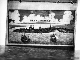 Brandenburg (Frisches Haff), Kreis Heiligenbeil Brandenburg, Grafik von Adlerhold, Ortsansicht Бранденбург, графика Адлерхольда, вид местечка