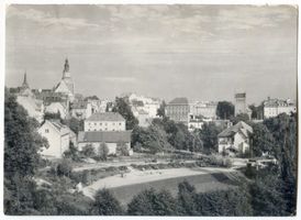 Allenstein, Stadtkreis Allenstein Allenstein - Olsztyn, Blick vom Stadtpark auf die Stadt mit Neuem Rathaus Allenstein, Stadtpark, Jakobsberg