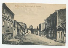 Soldau, Kreis Neidenburg Soldau, Zerschossene Seitenstraße Зольдау, простреленная боковая улица