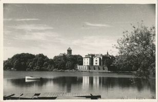 Ortelsburg, Stadt, Kreis Ortelsburg Ortelsburg, Blick vom Haussee auf die Stadt mit Rathaus III Ortelsburg, Haussee