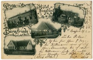 Bergfriede Kr. Osterode, Kreis Osterode Bergfriede Kr. Osterode, Hotel Augstien, Bürgermeisterei und Realschule Бергфриеде, уезд Остероде, отель «Аугстиен», бургомистрат и реальная школа