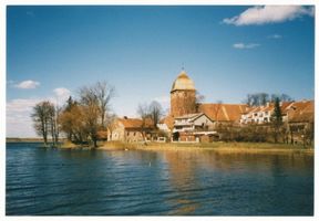 Passenheim, Stadt, Kreis Ortelsburg Passenheim, Partie am See mit Kirche VI 