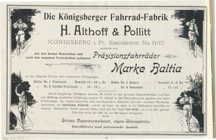 Königsberg (Pr.), Stadtkreis Königsberg Steindamm 11-12 Königsberg (Pr.), Steindamm, Präzisionsfahrräder H. Althoff & Pollitt Кёнигсберг (Пр.), Штайндамм, точные велосипеды Х. Альтхофф и Поллитта