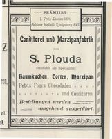 Königsberg (Pr.), Stadtkreis Königsberg Königsberg (Pr.), Conditorei und Marzipanfabrik, S. Plouda Königsberg, Anzeigen