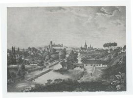 Heilsberg Kr. Heilsberg, Stadt, Kreis Heilsberg Heilsberg Kr. Heilsberg, Blick von der Mühlengrundspitze, Zeichnung 
