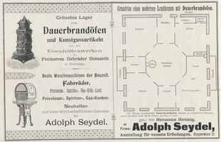 Königsberg (Pr.), Stadtkreis Königsberg Klapperwiese 12 Königsberg (Pr.), Klapperwiese,  Dauerbrandöfen und Kunstgußartikel, Adolph Seidel Königsberg, Anzeigen