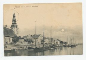 Tilsit, Stadt, Stadtkreis Tilsit Memelstraße Tilsit, Deutsche Kirche, Memelstraße mit Bollwerk XX Tilsit, Kai-Anlagen und Memelstr.