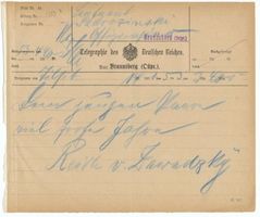 Braunsberg Kr. Braunsberg, Kreis Braunsberg Braunsberg, Telegramm aus Tilsit 1901 Elchniederung, Dokumente