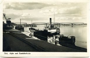 Tilsit, Stadt, Stadtkreis Tilsit  Tilsit, Kai-Anlagen und Eisenbahnbrücke Tilsit, Schifffahrt