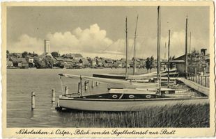 Nikolaiken Kr. Sensburg, Kreis Sensburg Nikolaiken Kr. Sensburg, Blick von der Segelbootinsel zur Stadt 