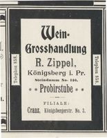 Königsberg (Pr.), Stadtkreis Königsberg Steindamm 146 Königsberg (Pr.), Steindamm, Weinhandlung R. Zippel Кёнигсберг (Пр.), Штайндамм, винная торговля Р. Циппеля