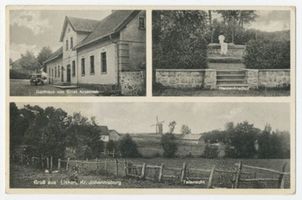 Lisken Kr. Johannisburg, Kreis Johannisburg Lisken Kr. Johannisburg, Teilansicht, Gasthaus, Heldenfriedhof 