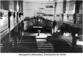 Herzogskirch, Kreis Gumbinnen Niebudszen, Kirche, Innenansicht Нибудшен, церковь, вид изнутри