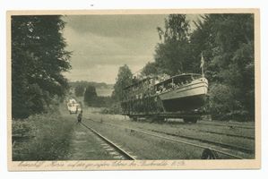 Buchwalde Kr. Preußisch Holland, Kreis Preußisch Holland Buchwalde Kr. Preußisch Holland, Motorschiff  Herta  auf der geneigten Ebene Oberlandkanal