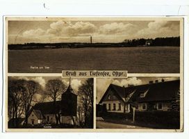 Tiefensee Kr. Heiligenbeil, Ort mit Gut und Ziegelei, Kreis Heiligenbeil Tiefensee Kr. Heiligenbeil, See, Kirche, Schule 