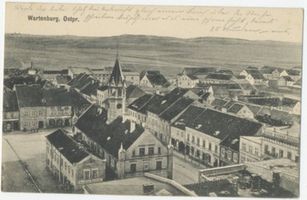 Wartenburg Kr. Allenstein, Stadt, Kreis Allenstein Wartenburg, Marktplatz mit Rathaus I Вартенбург, рыночная площадь с ратушей, I