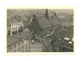 Wormditt, Kreis Braunsberg Wormditt, Blick vom Kirchturm auf Rathaus und Marktplatz 