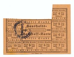 Tilsit, Stadt, Stadtkreis Tilsit Tilsit, Haushalts-Heizstoff-Karte von 1920 