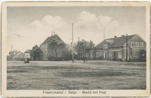 Friedrichshof Kr. Ortelsburg, Kreis Ortelsburg Friedrichshof Kr. Ortelsburg, Marktplatz mit Post 