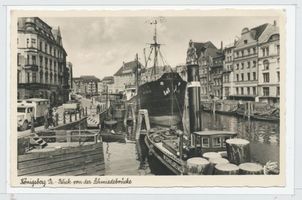 Königsberg (Pr.), Stadtkreis Königsberg Unterer Fischmarkt Königsberg, Blick von der Schmiedebrücke auf den Unteren Fischmarkt Königsberg, Stadtteil Altstadt (Umgebung des Schlosses)