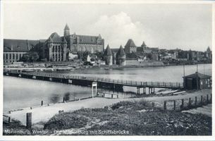 Marienburg, Westpr., Kreis Marienburg Marienburg i. Westpr., Die Marienburg mit Schiffbrücke III Мариенбург (Зап. Пруссия), замок Мариенбург с наплавным мостом, III